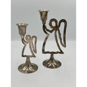 International Silver Co Set of 2 Angel Candlestick Holders Silver Plated
